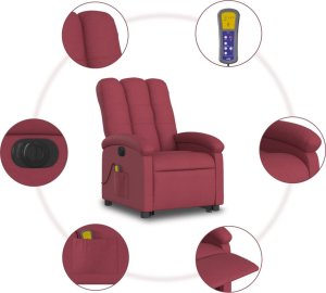vidaXL Podnoszony fotel masujący, elektryczny, rozkładany, czerwony 7