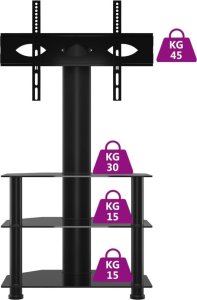 vidaXL Narożny stojak na TV 32-70 cali, 3-poziomowy, czarny 6