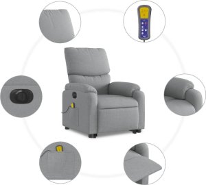 vidaXL Podnoszony fotel masujący, elektryczny, rozkładany, jasnoszary 8