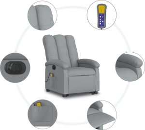 vidaXL Podnoszony fotel masujący, elektryczny, rozkładany, jasnoszary 8