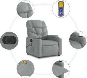 vidaXL Podnoszony fotel masujący, elektryczny, rozkładany, jasnoszary 8