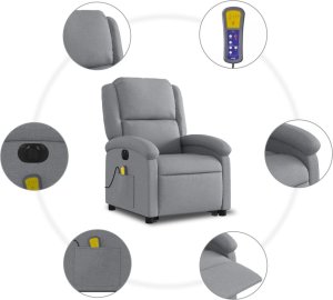 vidaXL Podnoszony fotel masujący, elektryczny, rozkładany, jasnoszary 8