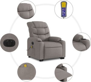 vidaXL Podnoszony fotel masujący, elektryczny, rozkładany, kolor taupe 8