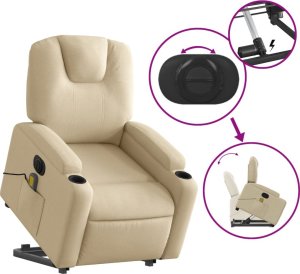 vidaXL Podnoszony fotel masujący, elektryczny, rozkładany, kremowy 11