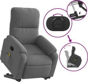 vidaXL Podnoszony fotel masujący, rozkładany, ciemnoszary, mikrofibra 10