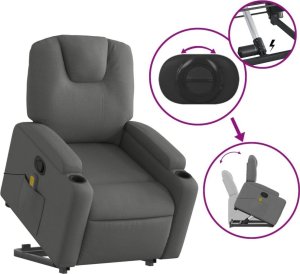 vidaXL Podnoszony fotel masujący, rozkładany, ciemnoszary, tkanina 5