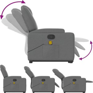 vidaXL Podnoszony fotel masujący, rozkładany, ciemnoszary, tkanina 6