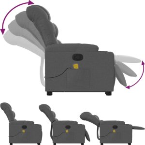 vidaXL Podnoszony fotel masujący, rozkładany, ciemnoszary, tkanina 7