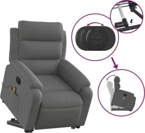 vidaXL Podnoszony fotel masujący, rozkładany, ciemnoszary, tkanina 5