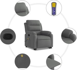 vidaXL Podnoszony fotel masujący, rozkładany, ciemnoszary, tkanina 7