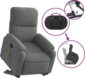 vidaXL Podnoszony fotel masujący, rozkładany, ciemnoszary, mikrofibra 5