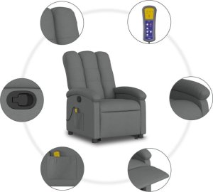 vidaXL Podnoszony fotel masujący, rozkładany, ciemnoszary, tkanina 7