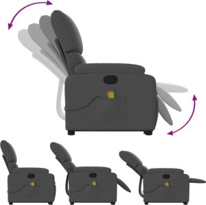 vidaXL Podnoszony fotel masujący, rozkładany, ciemnoszary, tkanina 6