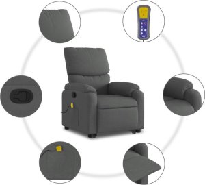 vidaXL Podnoszony fotel masujący, rozkładany, ciemnoszary, tkanina 7