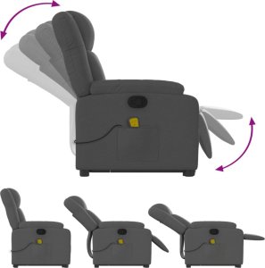 vidaXL Podnoszony fotel masujący, rozkładany, ciemnoszary, tkanina 7