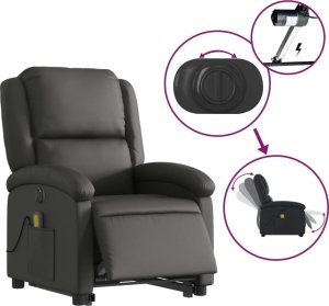 vidaXL Podnoszony fotel masujący, rozkładany, czarny, skóra naturalna 5