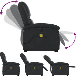 vidaXL Podnoszony fotel masujący, rozkładany, czarny, skóra naturalna 6