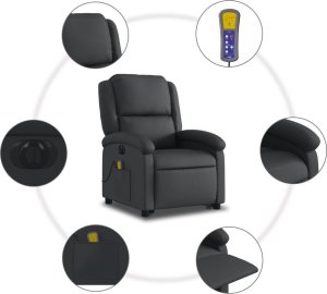 vidaXL Podnoszony fotel masujący, rozkładany, czarny, skóra naturalna 7