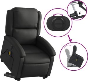 vidaXL Podnoszony fotel masujący, rozkładany, czarny, skóra naturalna 10