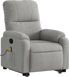 vidaXL Podnoszony fotel masujący, rozkładany, jasnoszary, mikrofibra 3