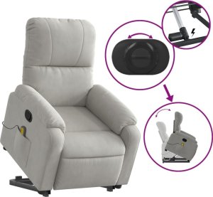 vidaXL Podnoszony fotel masujący, rozkładany, jasnoszary, mikrofibra 5