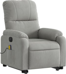 vidaXL Podnoszony fotel masujący, rozkładany, jasnoszary, mikrofibra 3
