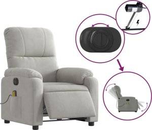 vidaXL Podnoszony fotel masujący, rozkładany, jasnoszary, mikrofibra 5