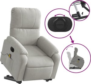 vidaXL Podnoszony fotel masujący, rozkładany, jasnoszary, mikrofibra 10