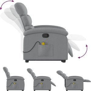 vidaXL Podnoszony fotel masujący, rozkładany, jasnoszary, tkanina 6
