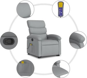 vidaXL Podnoszony fotel masujący, rozkładany, jasnoszary, tkanina 7