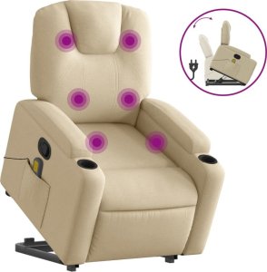 vidaXL Podnoszony fotel masujący, rozkładany, kremowy, obity tkaniną 2