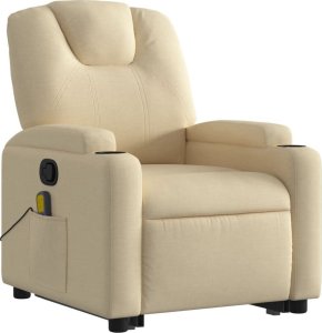 vidaXL Podnoszony fotel masujący, rozkładany, kremowy, obity tkaniną 3