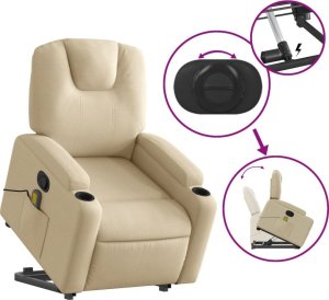 vidaXL Podnoszony fotel masujący, rozkładany, kremowy, obity tkaniną 5