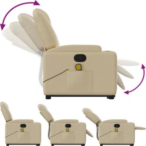 vidaXL Podnoszony fotel masujący, rozkładany, kremowy, obity tkaniną 6