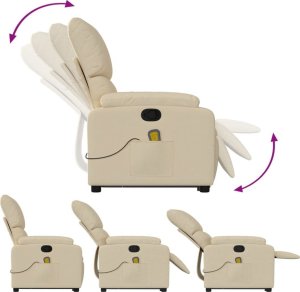 vidaXL Podnoszony fotel masujący, rozkładany, kremowy, obity tkaniną 6