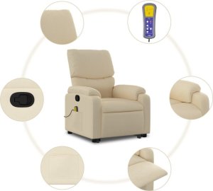 vidaXL Podnoszony fotel masujący, rozkładany, kremowy, obity tkaniną 7