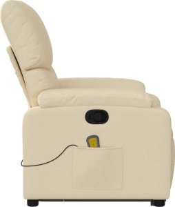 vidaXL Podnoszony fotel masujący, rozkładany, kremowy, obity tkaniną 9