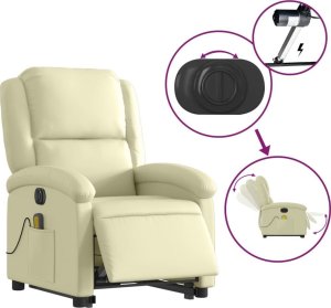 vidaXL Podnoszony fotel masujący, rozkładany, kremowy, skóra naturalna 5