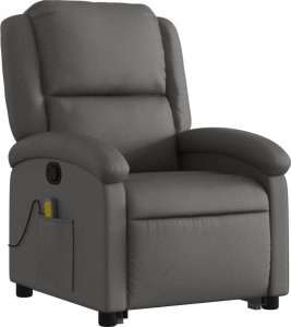 vidaXL Podnoszony fotel masujący, rozkładany, szary, skóra naturalna 3