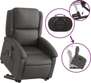 vidaXL Podnoszony fotel masujący, rozkładany, szary, skóra naturalna 5