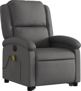 vidaXL Podnoszony fotel masujący, rozkładany, szary, skóra naturalna 3