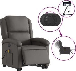 vidaXL Podnoszony fotel masujący, rozkładany, szary, skóra naturalna 5