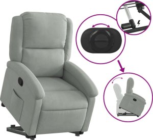 vidaXL Podnoszony fotel rozkładany, jasnoszary, aksamitny 6