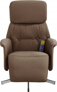 vidaXL Rozkładany fotel masujący z podnóżkiem, brązowy, obity tkaniną 4