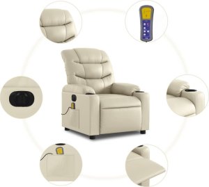 vidaXL Rozkładany fotel masujący, elektryczny, kremowy, sztuczna skóra 7