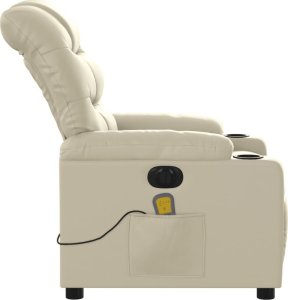 vidaXL Rozkładany fotel masujący, elektryczny, kremowy, sztuczna skóra 9
