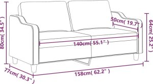 vidaXL Sofa 2-osobowa, jasnoszara, 140 cm, tapicerowana tkaniną 8