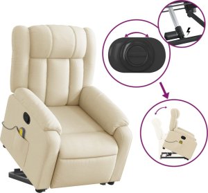 vidaXL vidaXL Podnoszony fotel masujący, rozkładany, kremowy, obity tkaniną 6