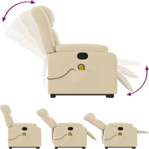 vidaXL vidaXL Podnoszony fotel masujący, rozkładany, kremowy, obity tkaniną 7