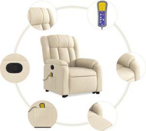 vidaXL vidaXL Podnoszony fotel masujący, rozkładany, kremowy, obity tkaniną 8